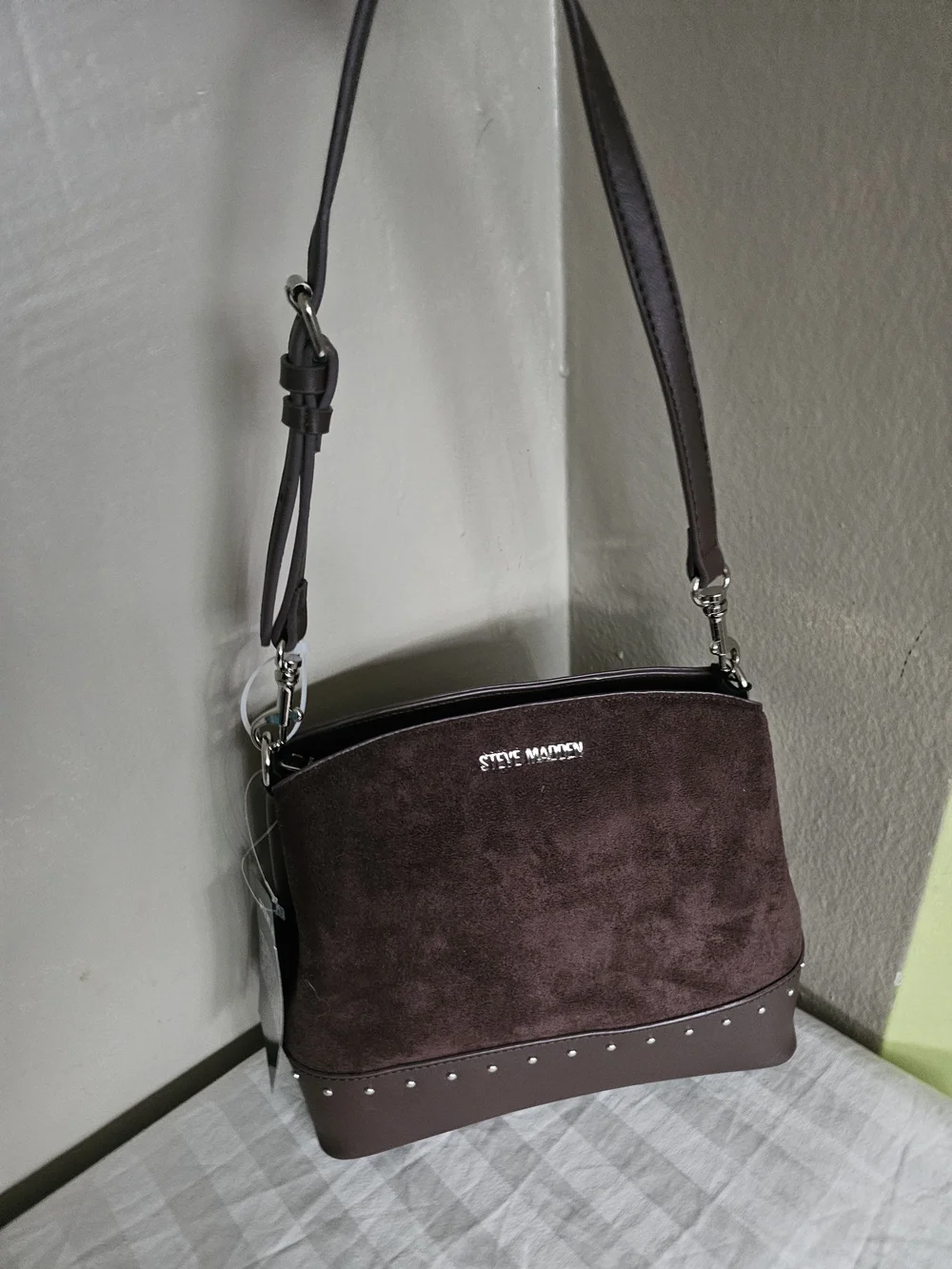 Steve Madden Dark Brown Suede & Leather Shoulder Bag